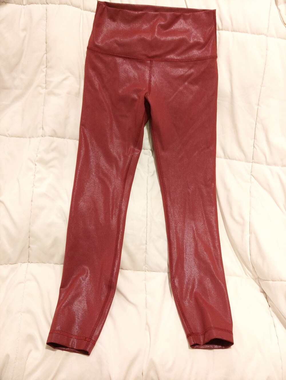 Kids Shiny Rust Red Leggings - High Waist